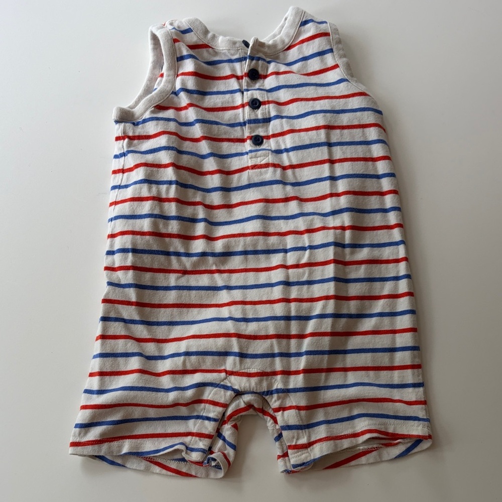 Striped Sleeveless Romper - Red & Blue